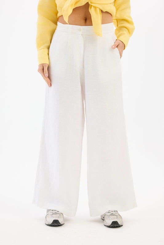 100% Linen High-Waist Women’s Trousers – White