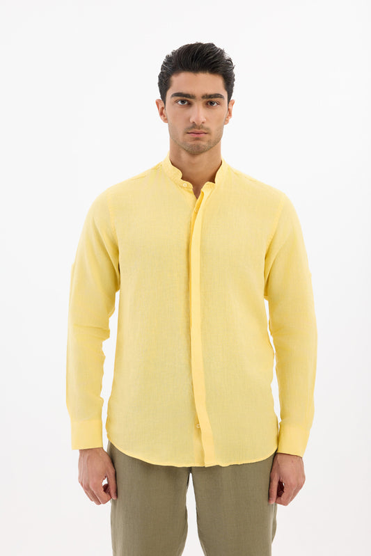 Mandarin collar 100% Linen - Yellow