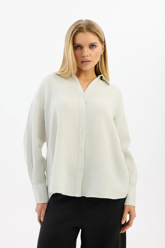 100% Linen Women’s Shirt – Pastel Green