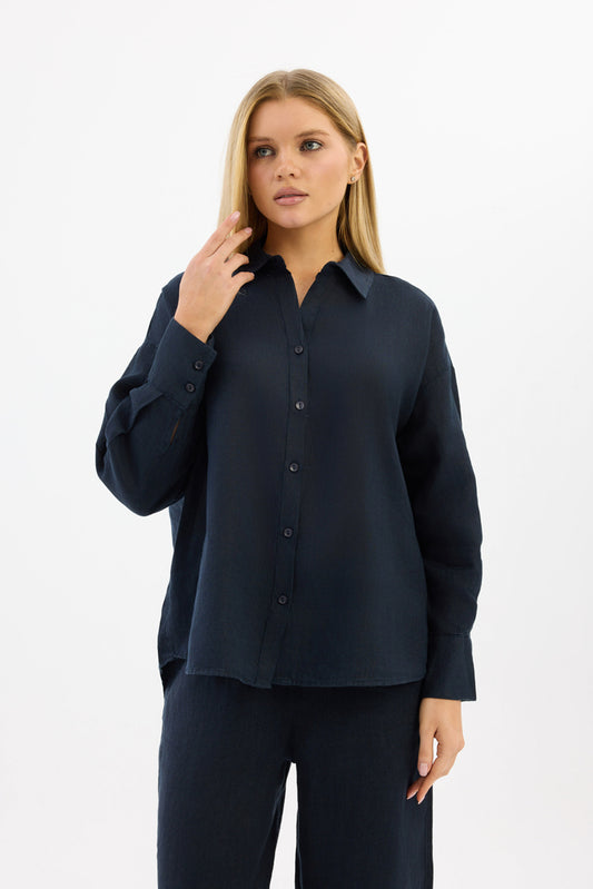100% Linen Women’s Shirt – Navy