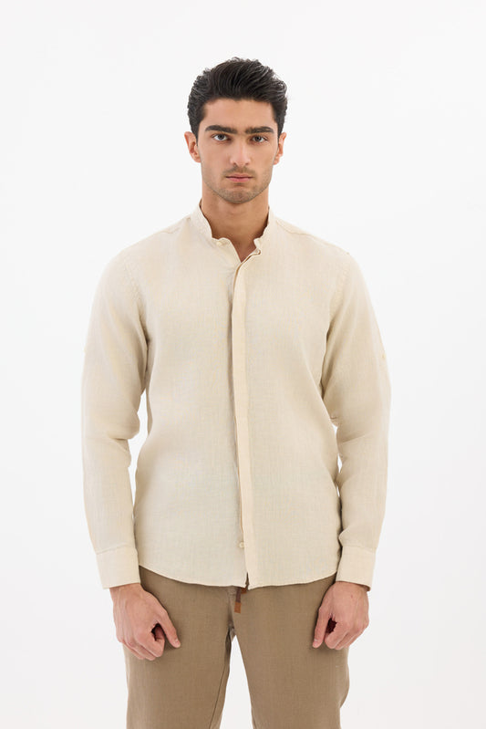 Mandarin collar 100% Linen - Beige