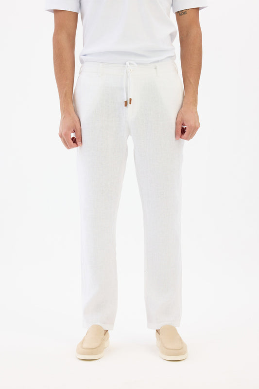 100% natural linen Trousers - White