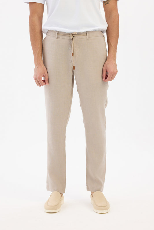 100% natural linen Trousers - Light Beige