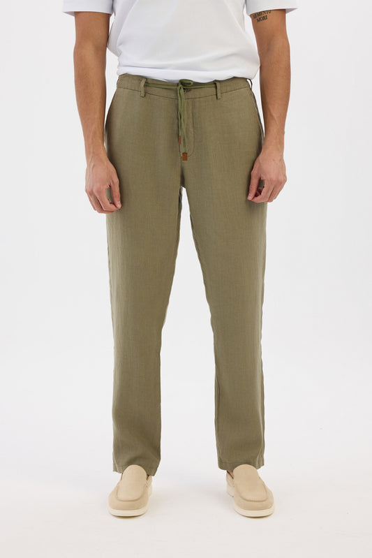100% natural linen Trousers - Warm Green
