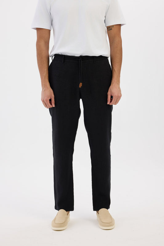 100% natural linen Trousers - Black