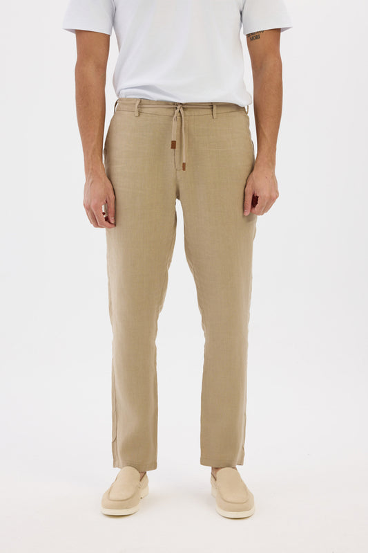 100% natural linen Trousers - Warm beige-brown