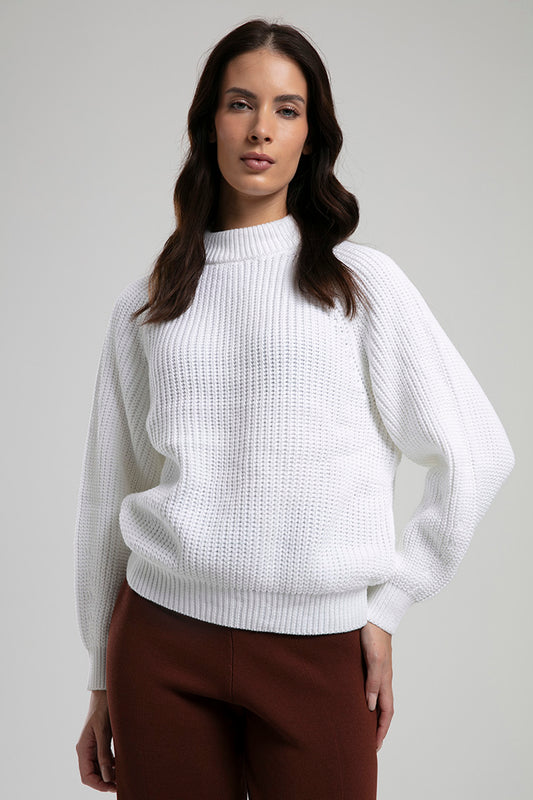 Textured Knit Sweater - White