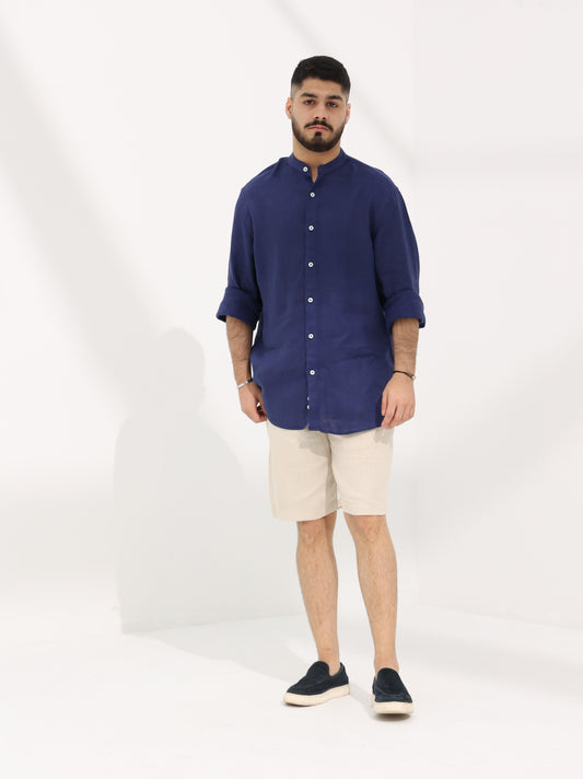 100% LINEN STAND-UP COLLAR SHIRT