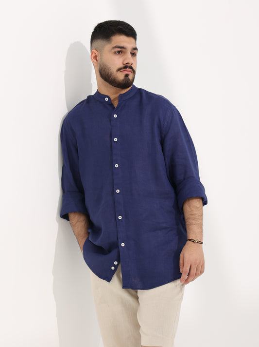 100% LINEN STAND-UP COLLAR SHIRT