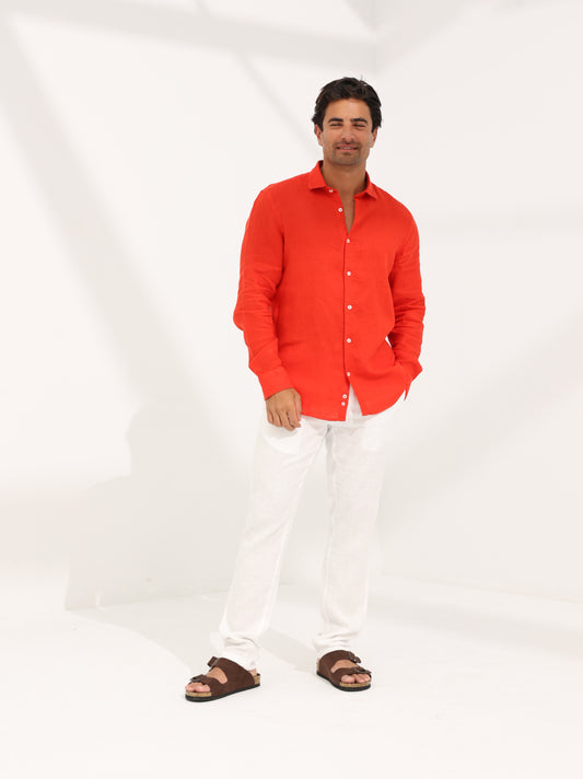 100% LINEN SHIRT - ORANGE