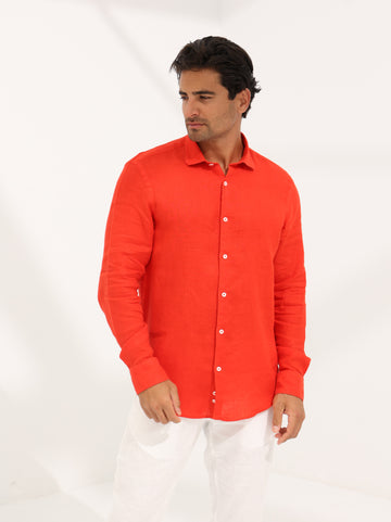 100% LINEN SHIRT - ORANGE