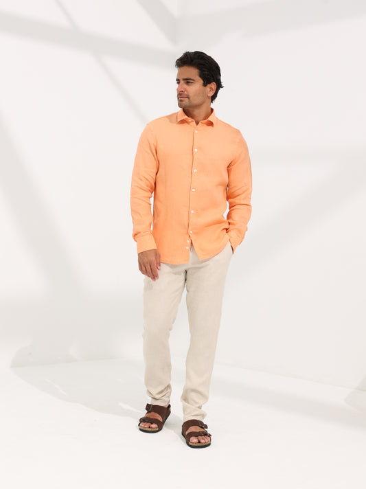 100% LINEN SHIRT - ORANGE