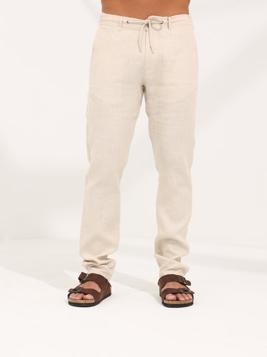 100% LINEN REGULAR FIT PANTS - BEIGE