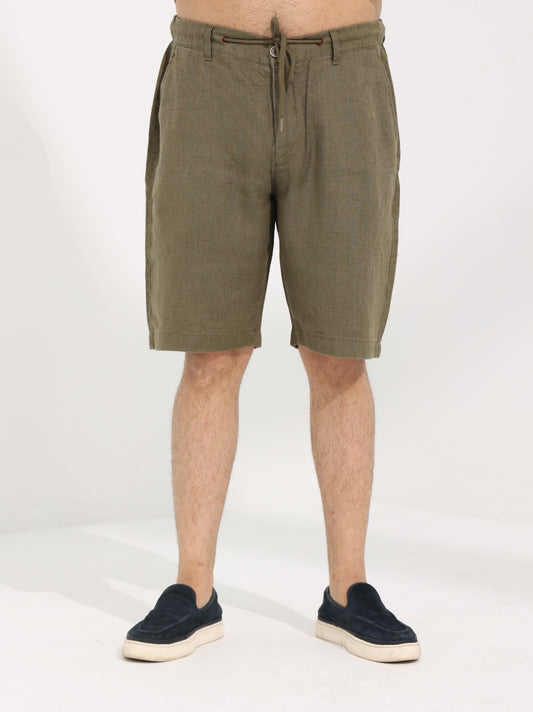 100% LINEN SHORT - OLIVE