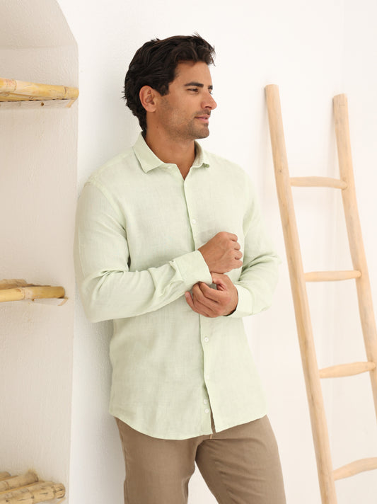 100% LINEN SHIRT - LIGHT GREEN