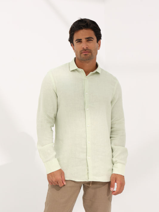 100% LINEN SHIRT - LIGHT GREEN