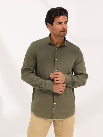 100% LINEN SHIRT - OLIVE