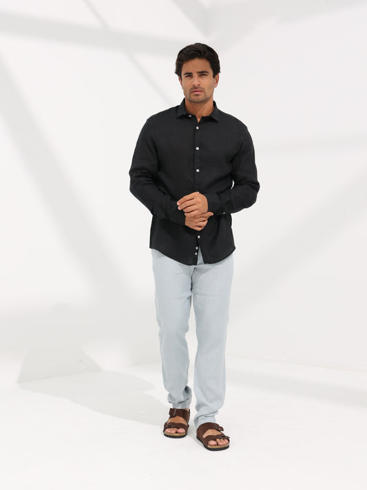 100% LINEN SHIRT - BLACK