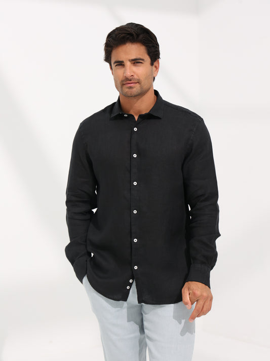 100% LINEN SHIRT - BLACK