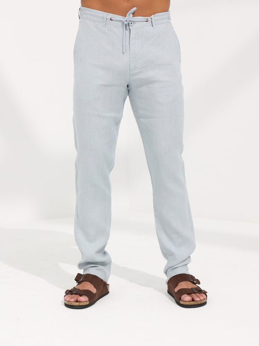 100% LINEN REGULAR FIT PANTS - SKY BLUE