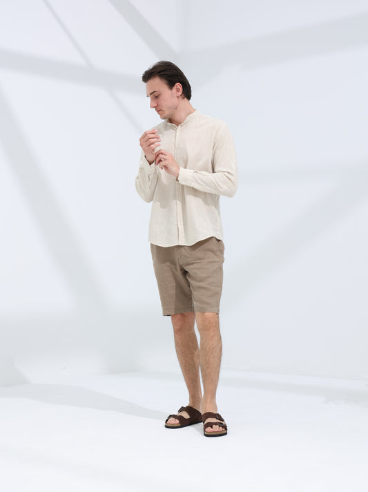 100% LINEN SHORT - LIGHT BROWN