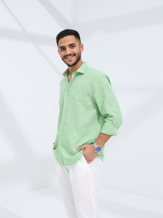 100% LINEN REGULAR FIT SHIRT - MINT