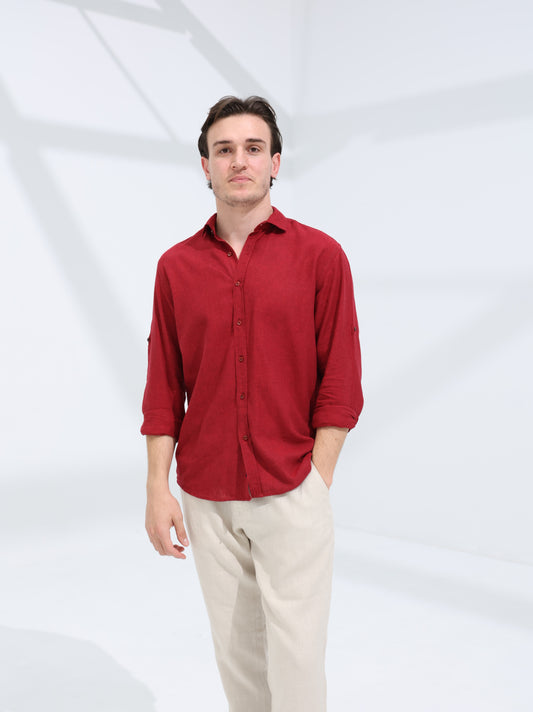 100% LINEN REGULAR FIT SHIRT - MAROON