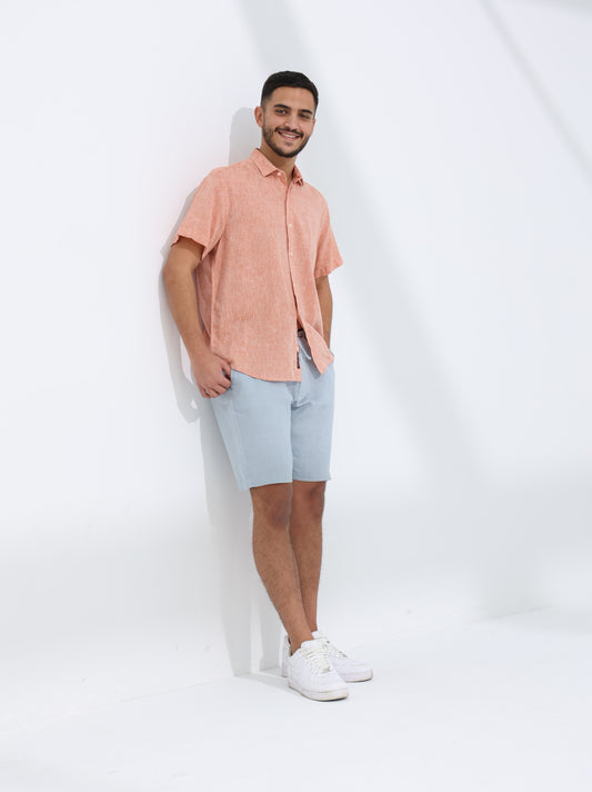 100% LINEN HALF SLEEVE SHIRT - SALMON