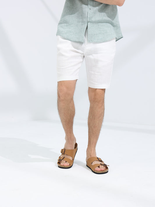 100% LINEN SHORT - WHITE