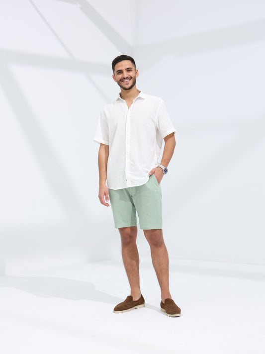 100% LINEN HALF SLEEVE SHIRT - WHITE