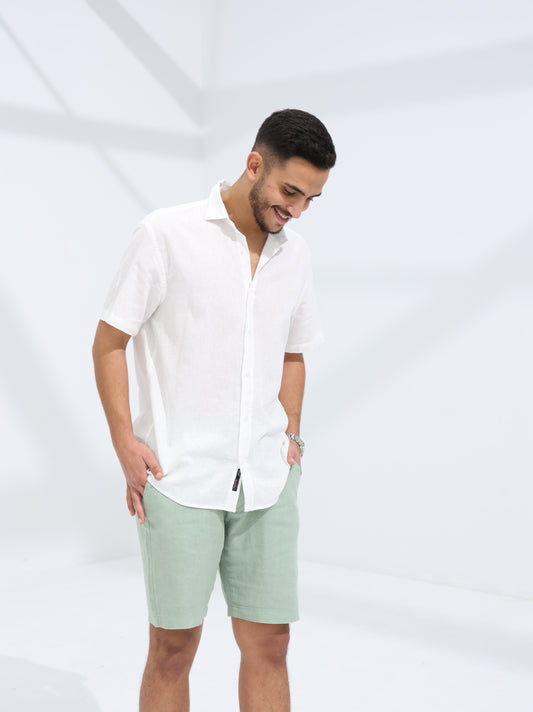 100% LINEN HALF SLEEVE SHIRT - WHITE