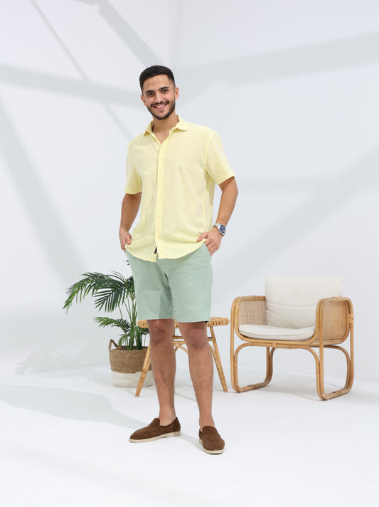 100% LINEN HALF SLEEVE SHIRT - YELLOW