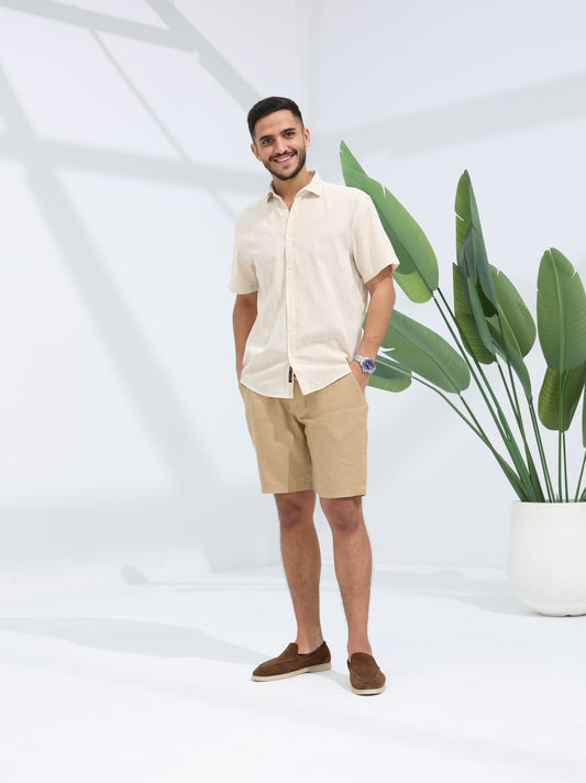 100% LINEN SHORT - SAND