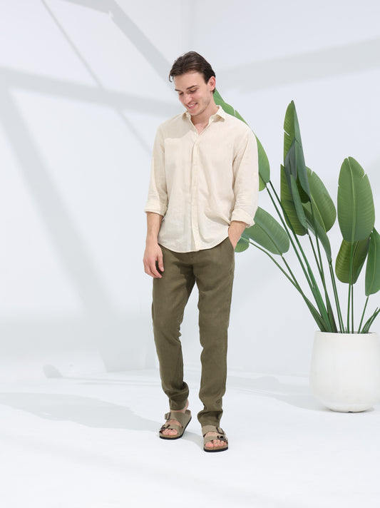 100% LINEN REGULAR FIT SHIRT - BEIGE