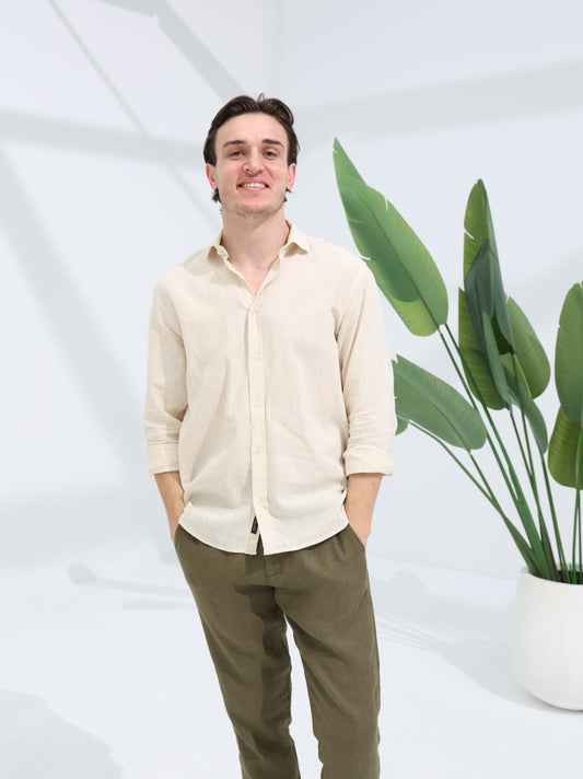 100% LINEN REGULAR FIT SHIRT - BEIGE