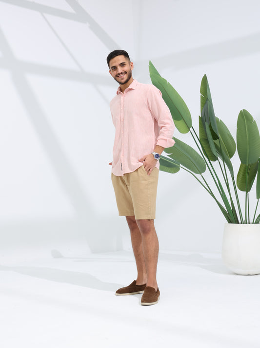 100% LINEN REGULAR FIT SHIRT - LIGHT PEACH