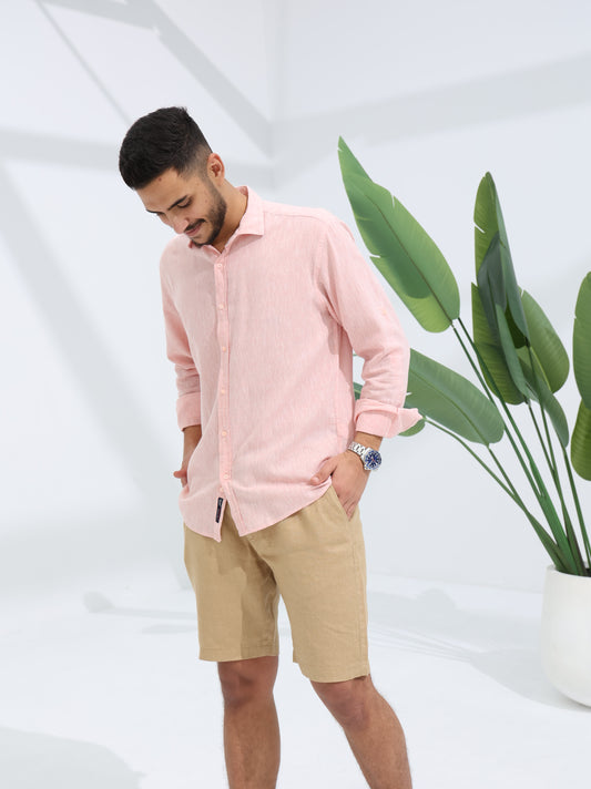 100% LINEN REGULAR FIT SHIRT - LIGHT PEACH