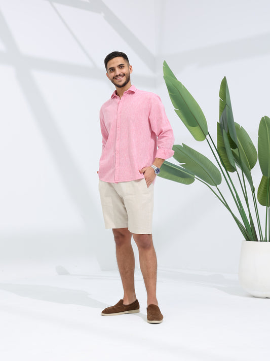 100% LINEN REGULAR FIT SHIRT - PINK