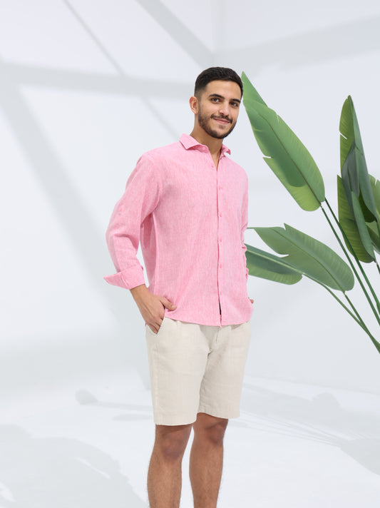 100% LINEN REGULAR FIT SHIRT - PINK