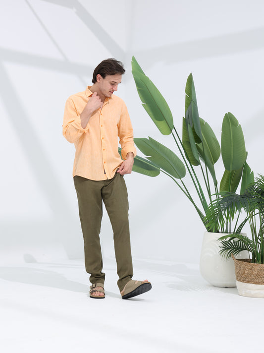 100% LINEN REGULAR FIT SHIRT - ORANGE