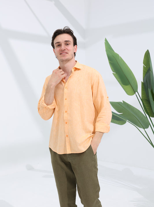 100% LINEN REGULAR FIT SHIRT - ORANGE