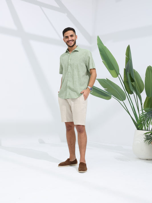 100% LINEN HALF SLEEVE SHIRT - GREEN