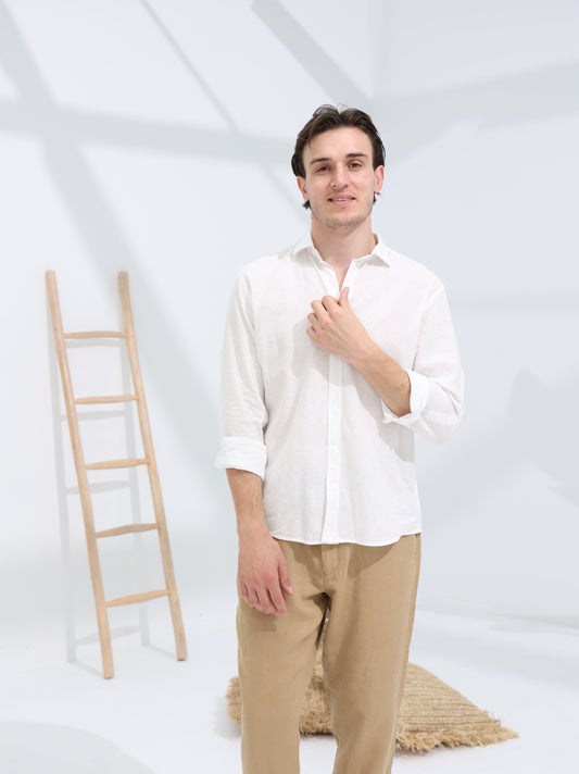 100% LINEN REGULAR FIT SHIRT - WHITE