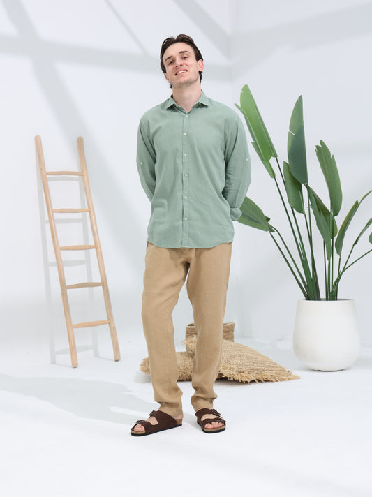 100% LINEN REGULAR FIT SHIRT - BASIL