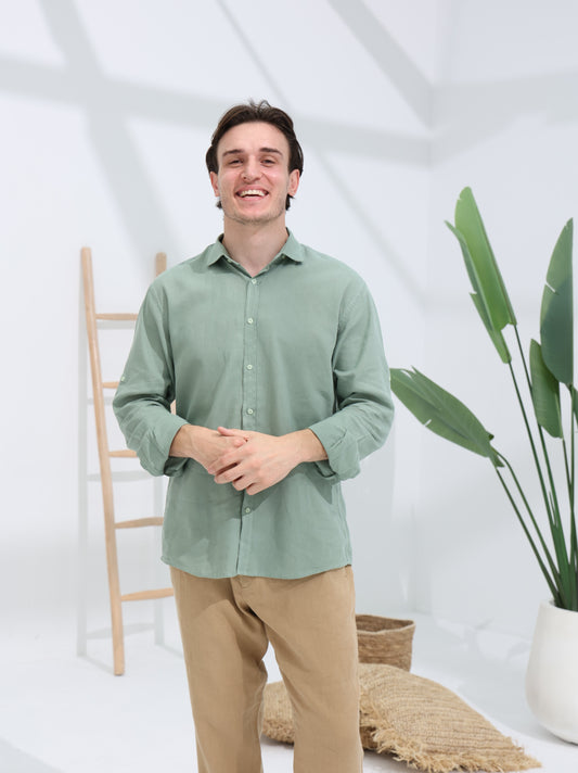 100% LINEN REGULAR FIT SHIRT - BASIL