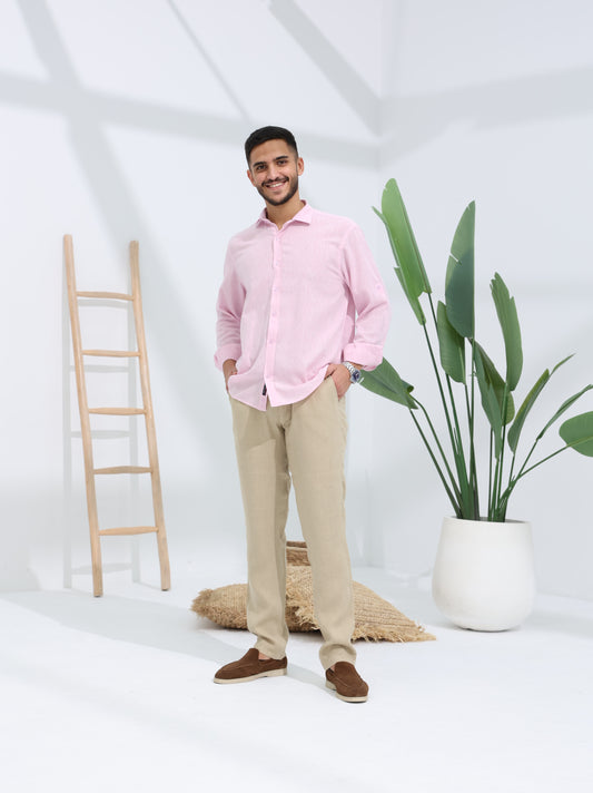 100% LINEN REGULAR FIT SHIRT - LIGHT PINK