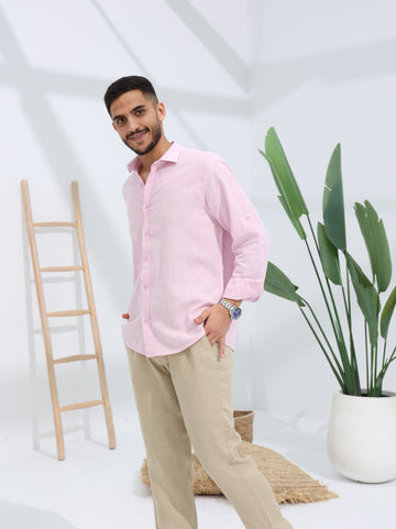 100% LINEN REGULAR FIT SHIRT - LIGHT PINK