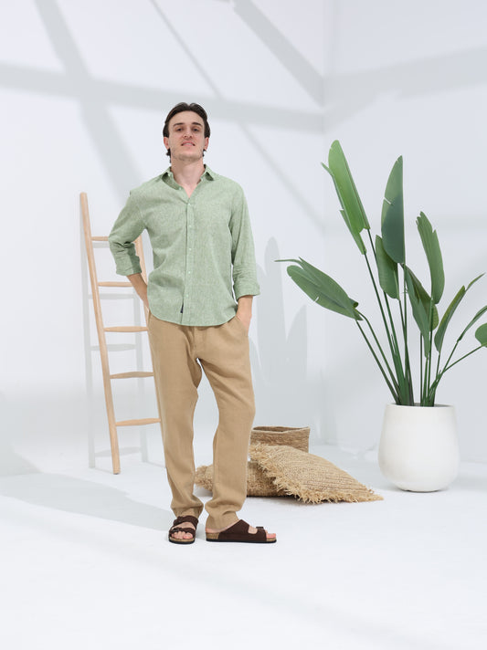 100% LINEN REGULAR FIT SHIRT - PISTACHIO