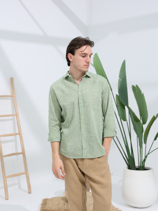 100% LINEN REGULAR FIT SHIRT - PISTACHIO