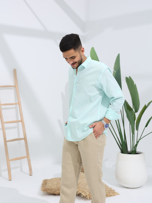 100% LINEN REGULAR FIT SHIRT - TIFANY